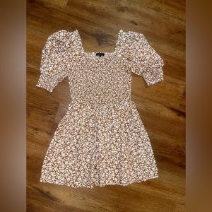 Smocked, puff sleeved dress